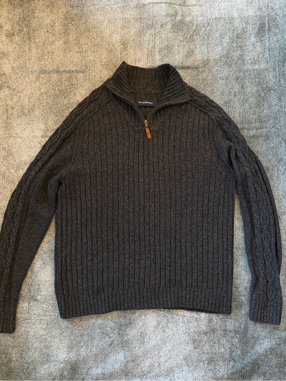 Tommy Bahama Dark Blue Merino Wool Silk blend Cable Knit Sweater